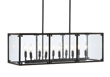 Paysan 35" Linear Adjustable Iron/Seeded Glass Rustic Farmhouse LED Pendant - JONATHAN Y